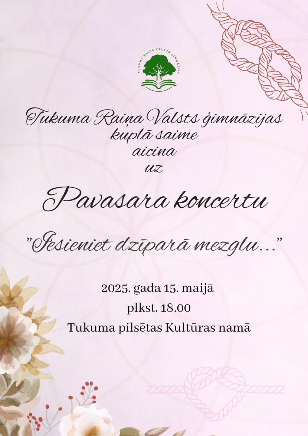 🌸 Aicinām uz TRVĢ Pavasara koncertu “Iesieniet dzīparā mezglu…”