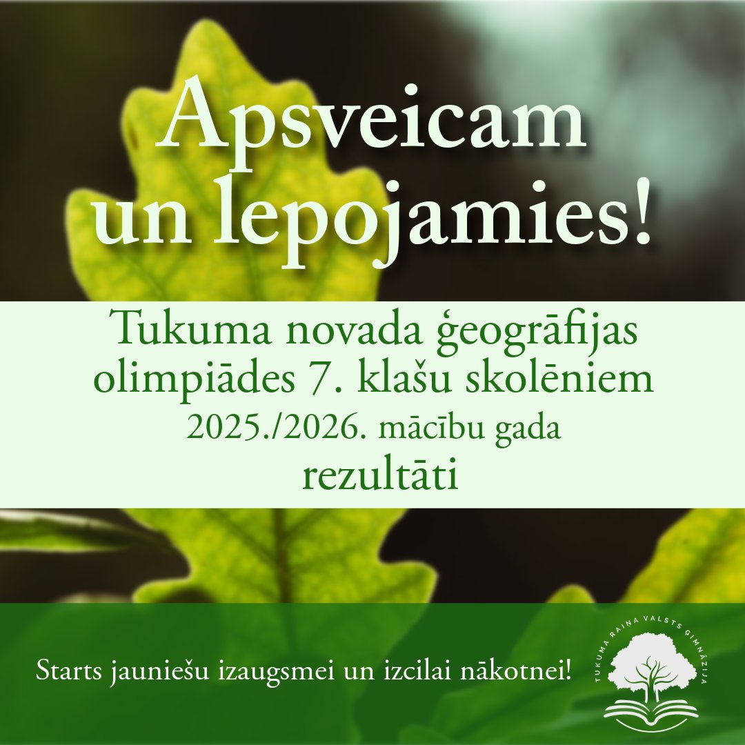 Ģeogrāfijas olimpiādes rezultāti Tukuma novadā 7. klasēm